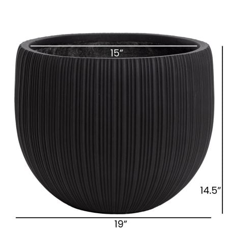 Grand cache-pot rond noir lavé en fibre d'argile - Décors Véronneau