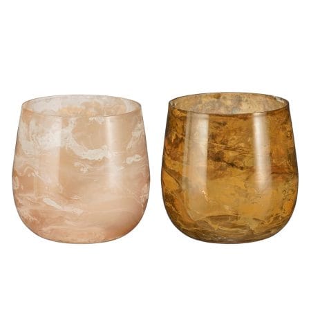 Marbled finish glass tealight holder, 4 x 4''