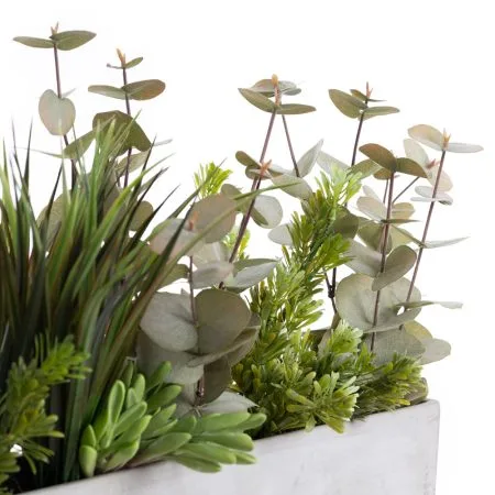 Artificial eucalyptus and grass centerpiece, 12 x 21'' - Décors Véronneau