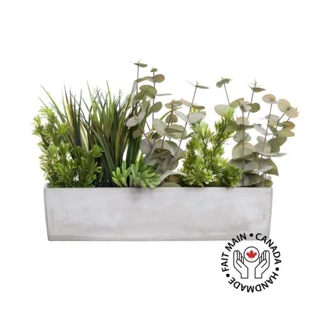 Artificial eucalyptus and grass centerpiece, 12 x 21''