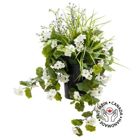 Arrangement extérieur blanc et mauve en pot de culture, 20 x 20''