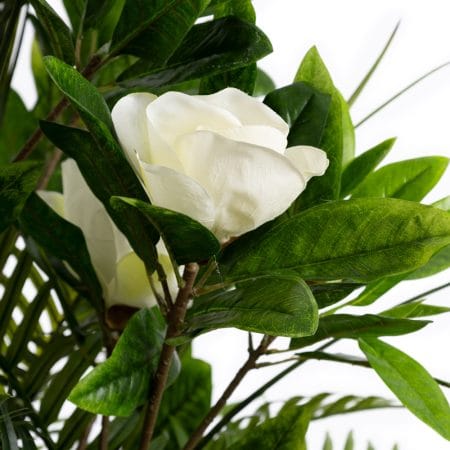 Arrangement extérieur artificiel de palmier et magnolia - Décors Véronneau