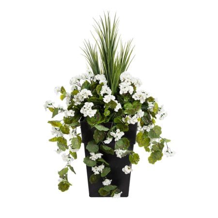 Jardinière extérieure de géranium blanc artificiel - Décors Véronneau