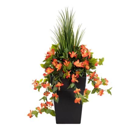 Jardinière extérieure d'hibiscus orange artificiel - Décors Véronneau