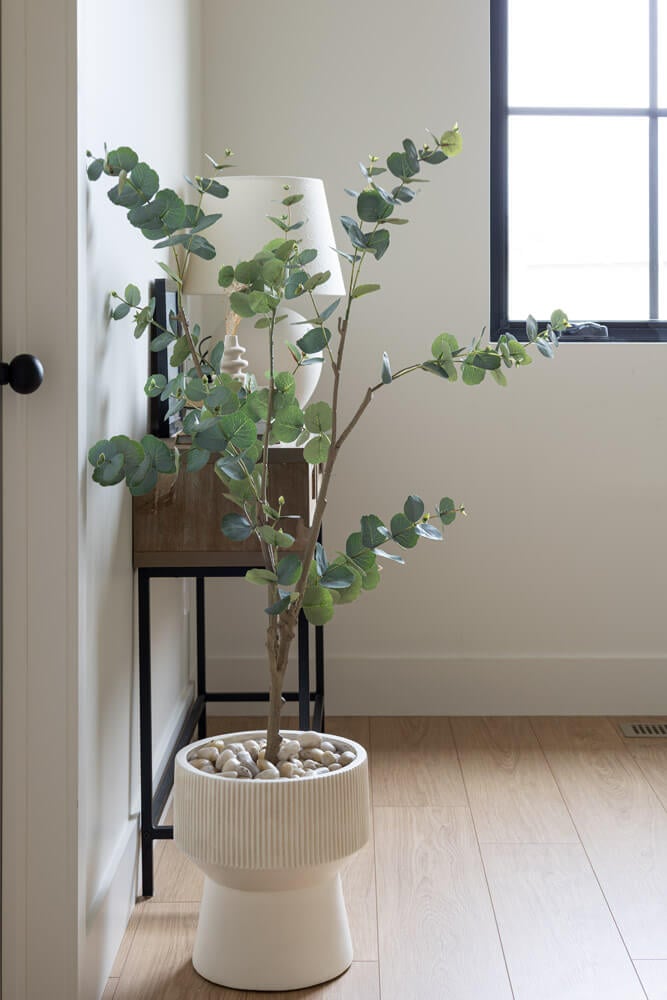 Plante artificielle eucalyptus en pot crème strié - Décors Véronneau