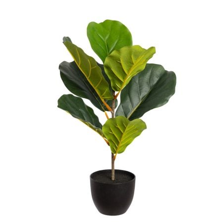 Plante artificielle petit ficus lyrata en pot noir, 19,5''