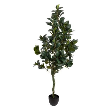 Artificial ficus tree with textured trunk in a black pot, 48''