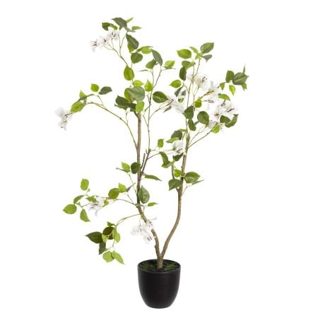 Arbre bougainvillier artificiel en pot noir, 36''