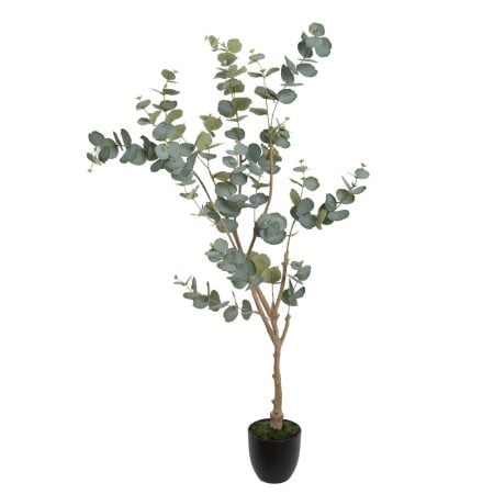 Buisson d'eucalyptus artificiel en pot noir, 55''