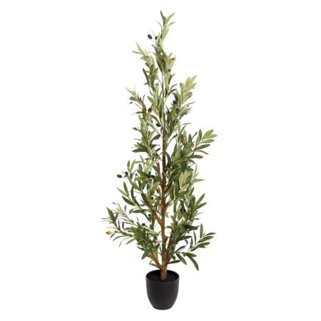 Buisson d'olivier artificiel en pot noir, 52''