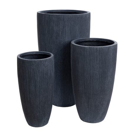 Fibercement anthracite ribbed vase