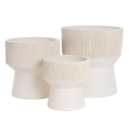 Jardinière beige sur piédestal en fibre d'argile