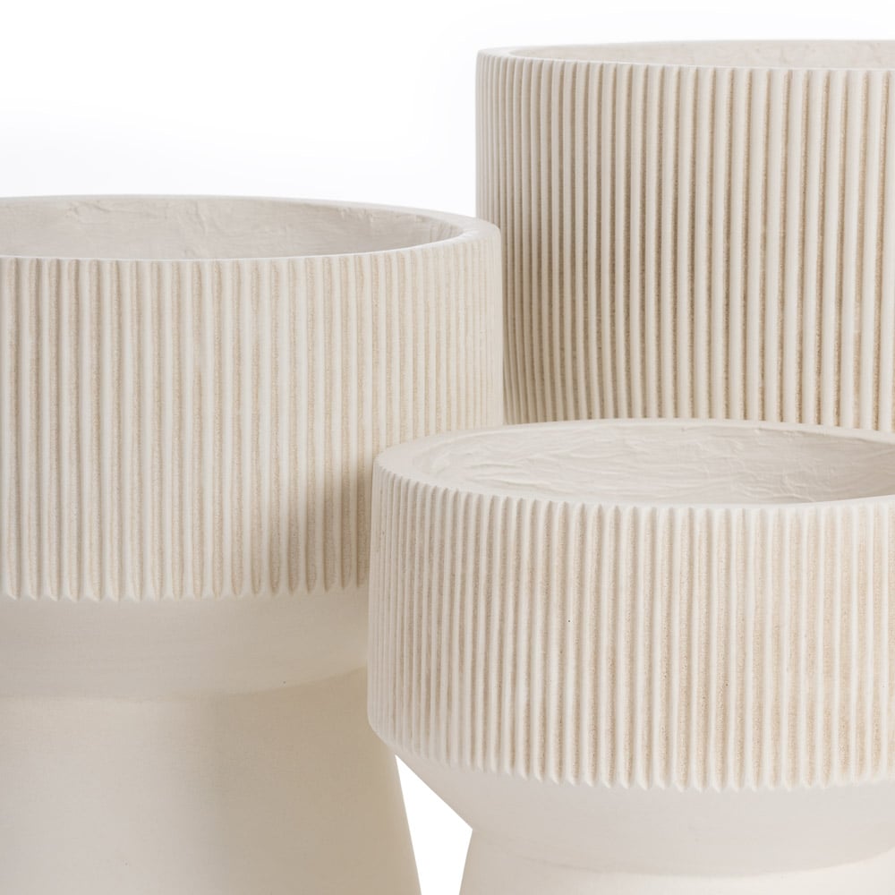 Beige pedestal fiber clay planter - Image 3 - Décors Véronneau