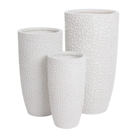 White embossed fiber clay large vase