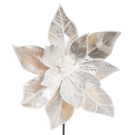 Metallic silver poinsettia Christmas flower, 22''