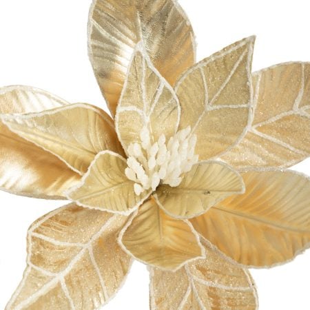Metallic champagne poinsettia Christmas flower, 22'' - Décors Véronneau