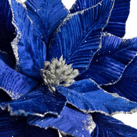 Velvet night blue poinsettia Christmas flower, 24'' - Décors Véronneau