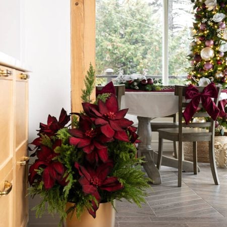 Deep burgundy poinsettia Christmas flower, 22'' - Décors Véronneau