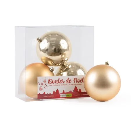 Box of matte and shiny champagne Christmas ball ornaments, 4-6'' - Décors Véronneau
