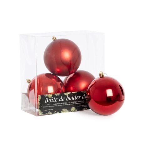 Boîte de boules de Noël rouges lustrées et mattes - Décors Véronneau