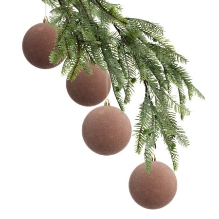 Box of velvet brown Christmas ball ornaments, 4-6''