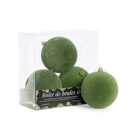 Set of 4 green velvet-finish Christmas ornaments, 4 inches - Décors Véronneau