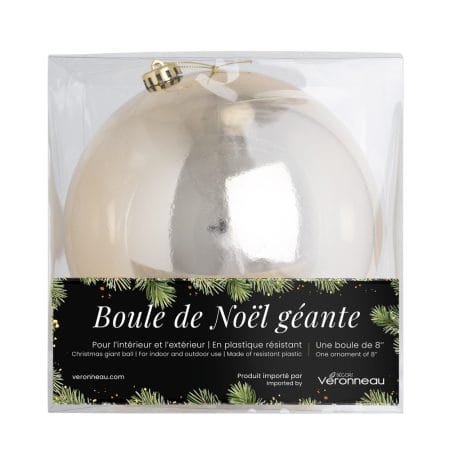 Champagne giant Christmas ball ornament, 8'' - Décors Véronneau