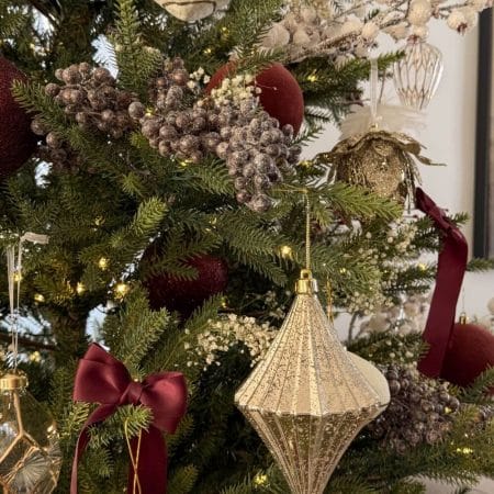 Ornement fleuron de Noël champagne, fini mercure, 6'' - Décors Véronneau