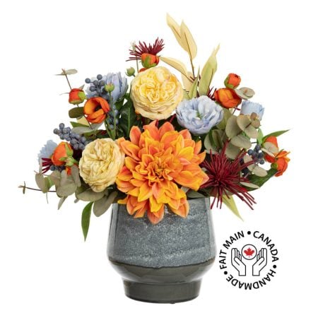 Arrangement floral d'automne orange et bleu artificiel