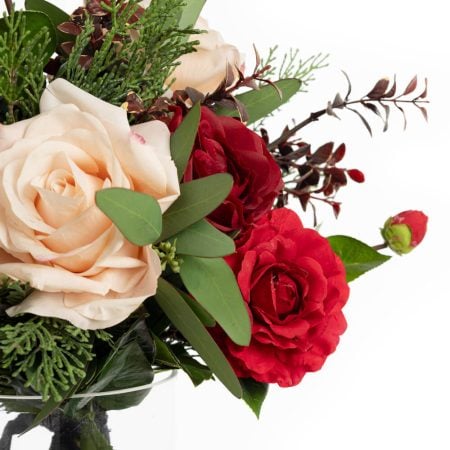 Arrangement floral artificiel de roses et cèdre - Décors Véronneau