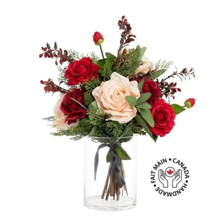 Arrangement floral artificiel de roses et cèdre