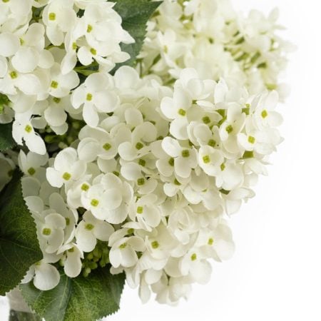 Bouquet de fleurs d'hydrangées blanches artificielles en vase - Décors Véronneau