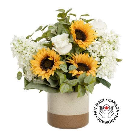 Arrangement floral automnal de tournesols artificiels