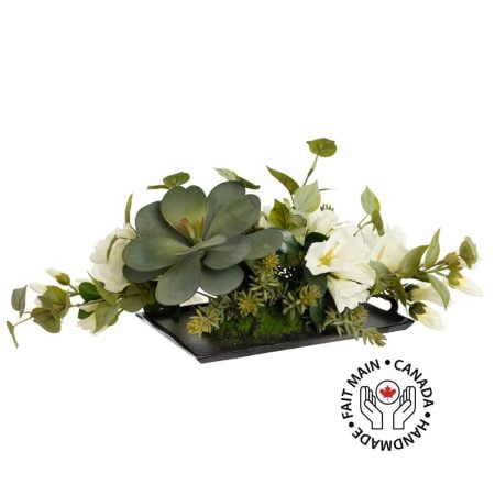 Centre de table artificiel de fleurs et plantes grasses