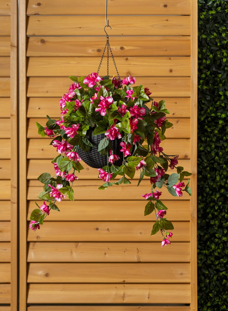 Jardinière suspendue d'azalée rose pâle en pot noir - Décors Véronneau