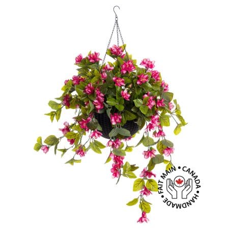 Jardinière suspendue d'azalée rose pâle en pot noir, 24 x 16''