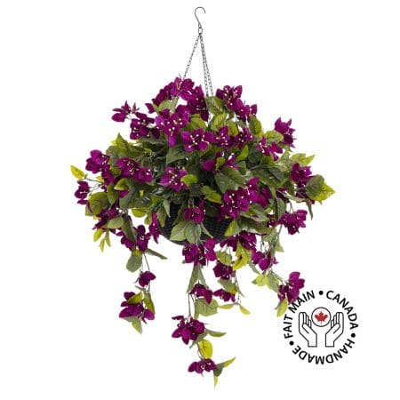 Jardinière suspendue de bougainvillier mauve en pot noir, 24 x 16''