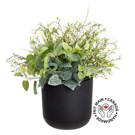 Arrangement de fleurs blanches artificielles en pot noir arrondi, 24 x 15''