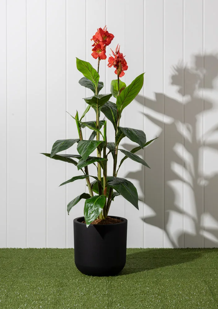 canna出品 Artificial red potted outdoor canna plant - Décors Véronneau