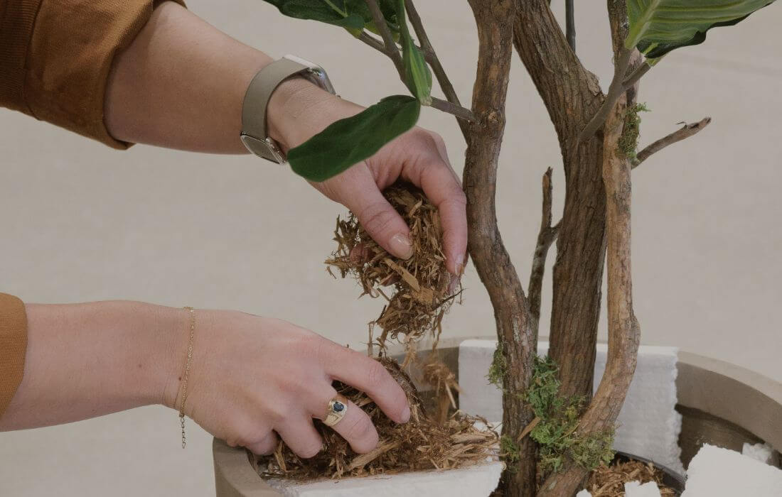 Rempotage d'une plante artificielle - How to pot a faux plant - Décors Véronneau