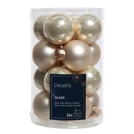 Box of 16 pearl champagne glass Christmas ornaments, 1,5''