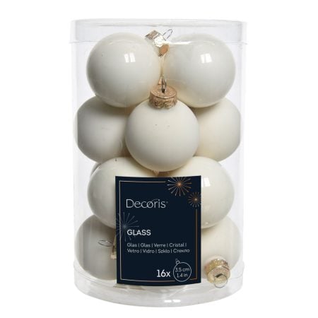 Box of 16 cream glass Christmas ornaments, 1,5''