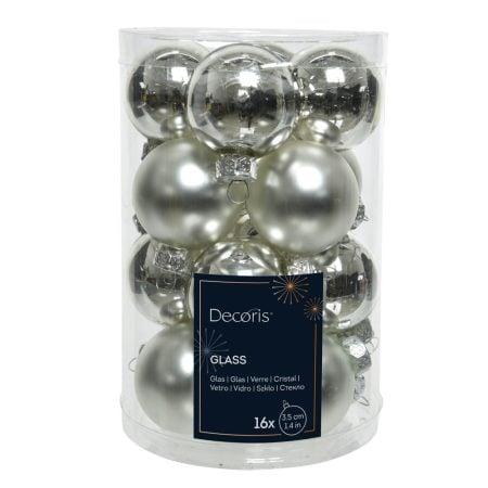 Box of 16 silver glass Christmas ornaments, 1,5''