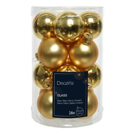 Box of 16 gold glass Christmas ornaments, 1,5''