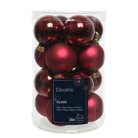 Boîte de 16 boules de Noël bordeaux en verre, 1,5''