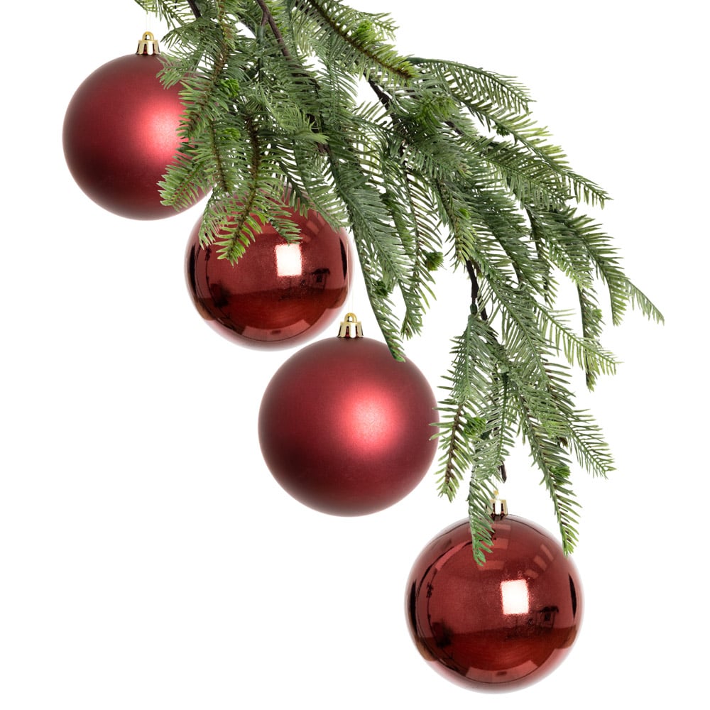 Boîte de 4 boules de Noël bordeaux mattes et lustrées - Décors Véronneau