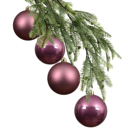 Box of 4 matte and glossy pink-purple Christmas baubles, 4''