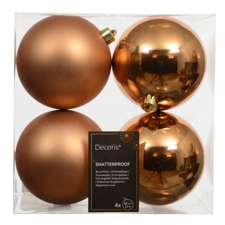 Box of 4 matte and glossy brandy Christmas baubles, 4'' - Décors Véronneau