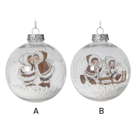 Boule de Noël transparente avec esquimaux, 4'' - Décors Véronneau