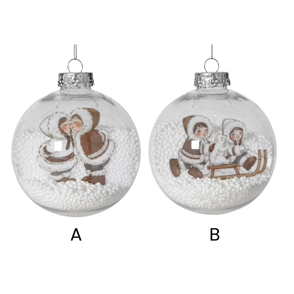 Boule de Noël transparente avec esquimaux - Décors Véronneau